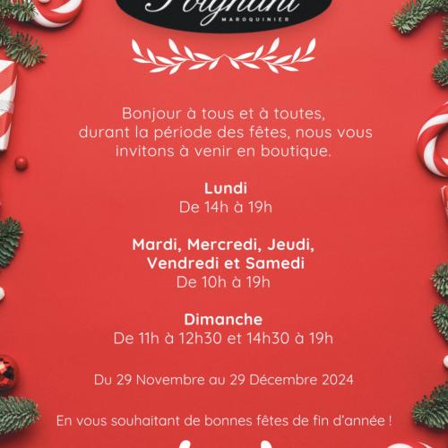 Horaires pour les fêtes de fin d’année À partir du 1 er décembre